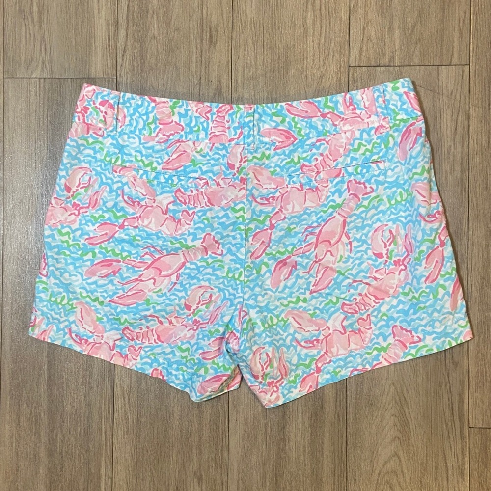 Lilly Pulitzer The Callahan Shorts Women's 10 Pink Lobster Blue Wave Mid Rise - Picture 2 of 10